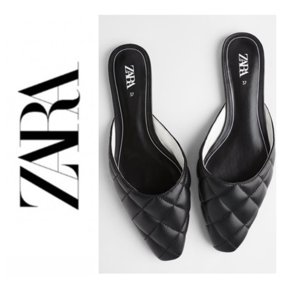 Zara Bloggers Favorite Black Quilted Mules Slides Sandals - Picture 1 of 5